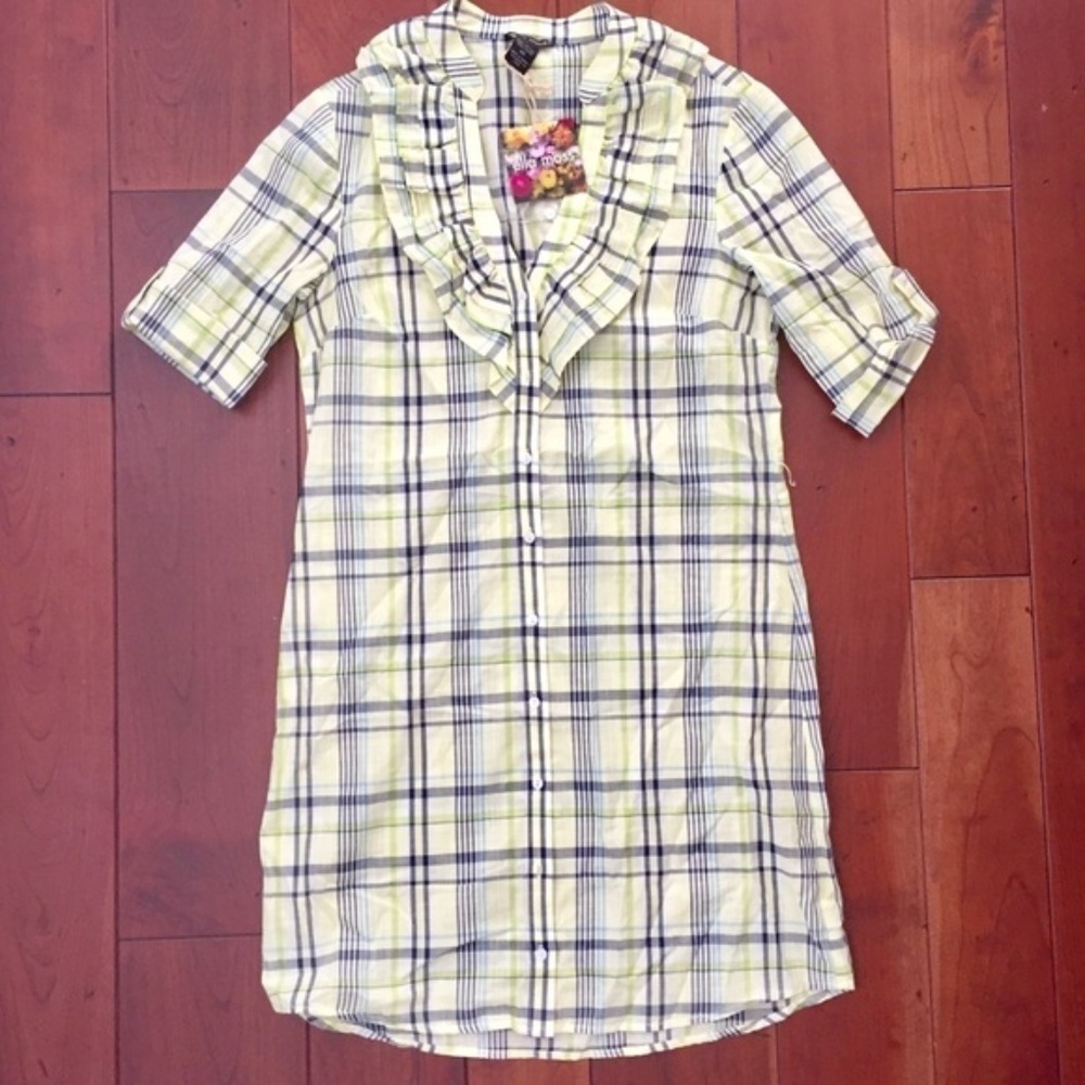 NWT Ella Moss Check Shirt Dress 100% Cotton XS